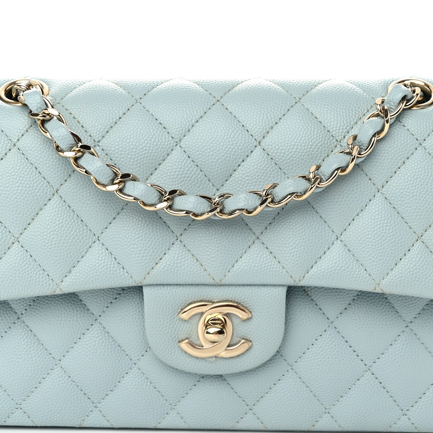 Caviar Quilted Small Double Flap Light Blue