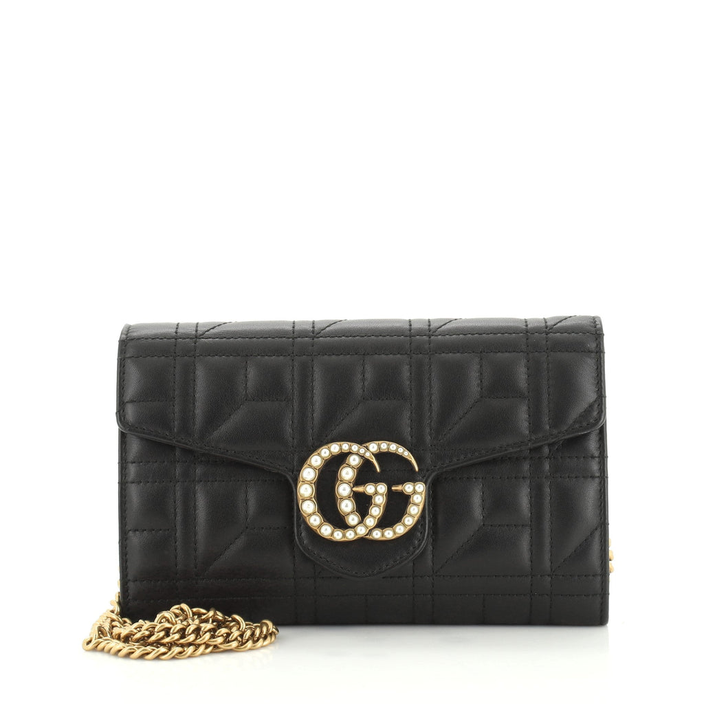 Pearly GG Marmont Chain Wallet Matelasse Leather Mini