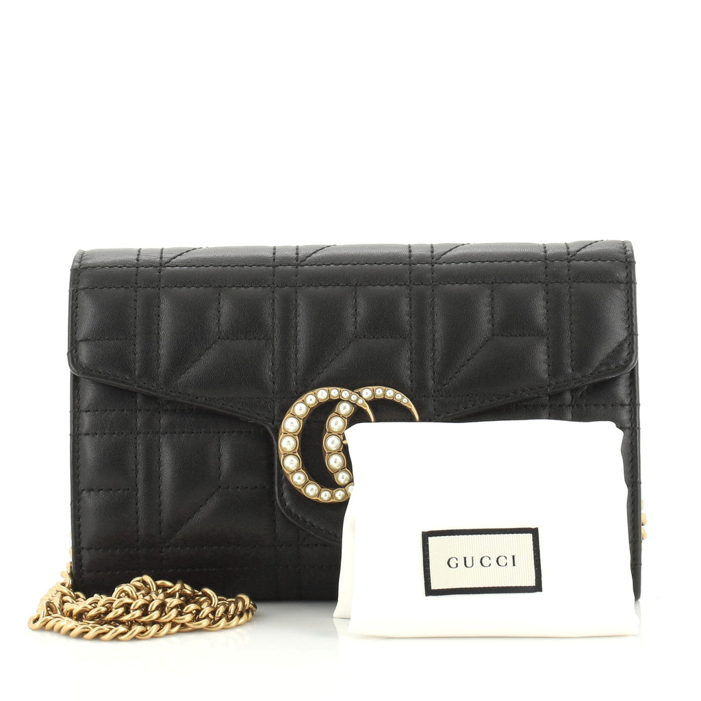 Pearly GG Marmont Chain Wallet Matelasse Leather Mini