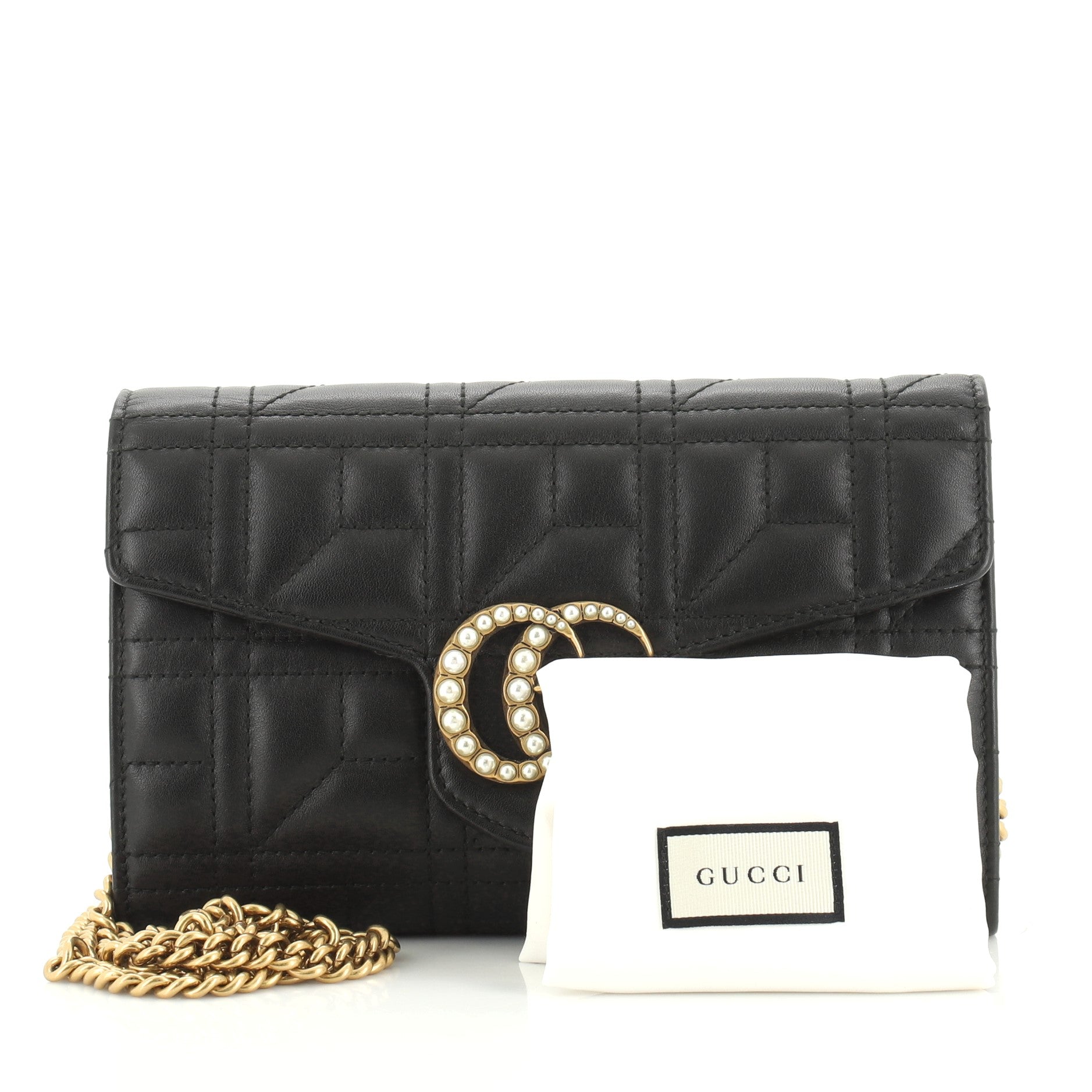 Pearly GG Marmont Chain Wallet Matelasse Leather Mini