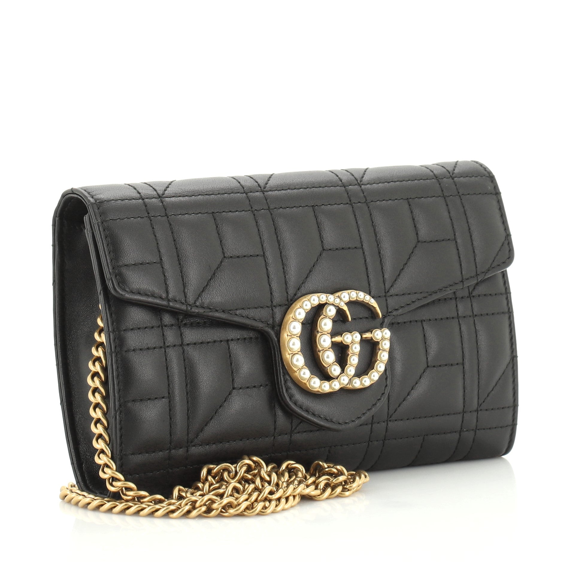 Pearly GG Marmont Chain Wallet Matelasse Leather Mini
