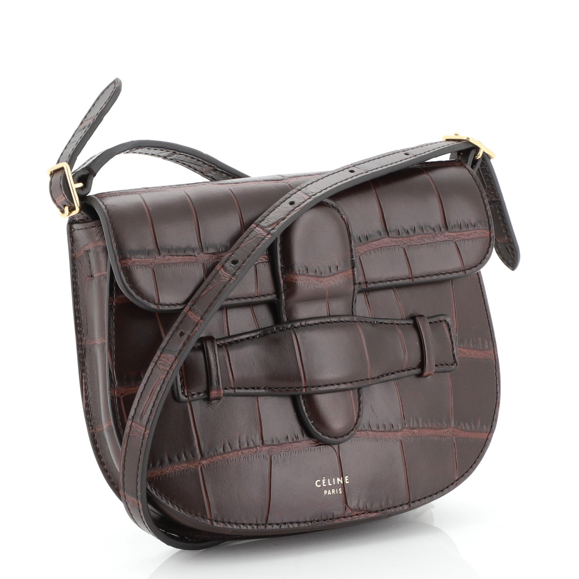 Symmetrical Shoulder Bag Crocodile Embossed Leather Mini