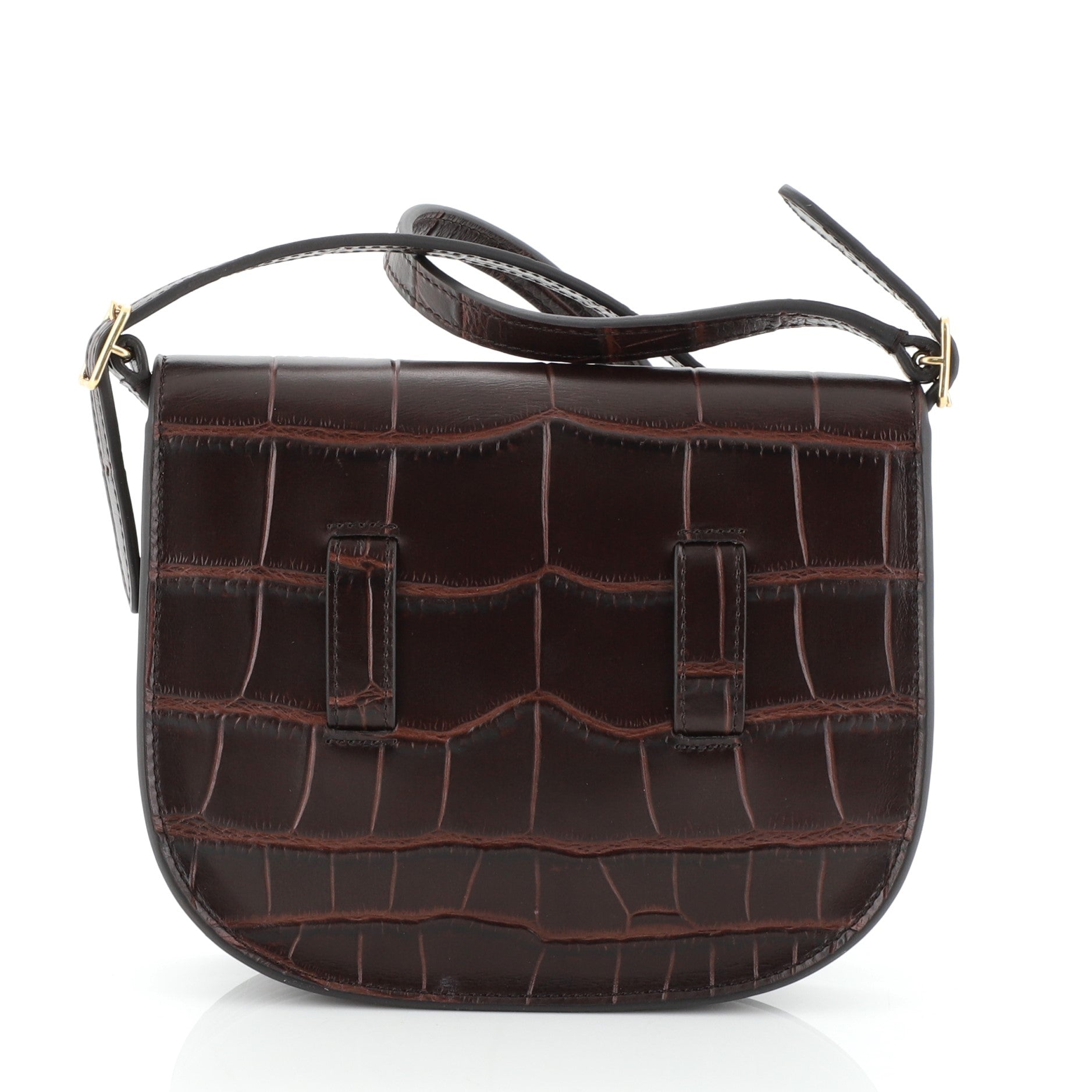 Symmetrical Shoulder Bag Crocodile Embossed Leather Mini