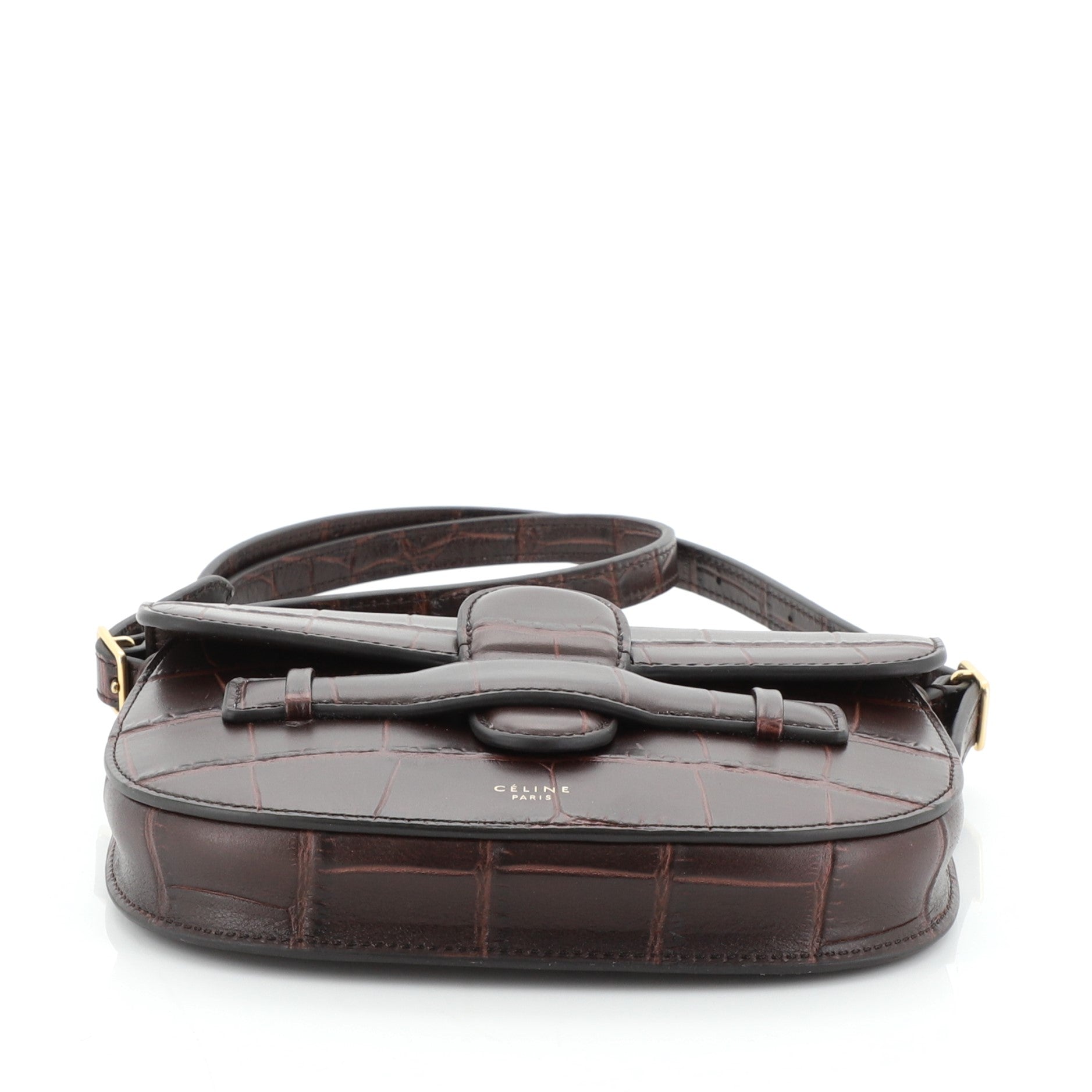 Symmetrical Shoulder Bag Crocodile Embossed Leather Mini