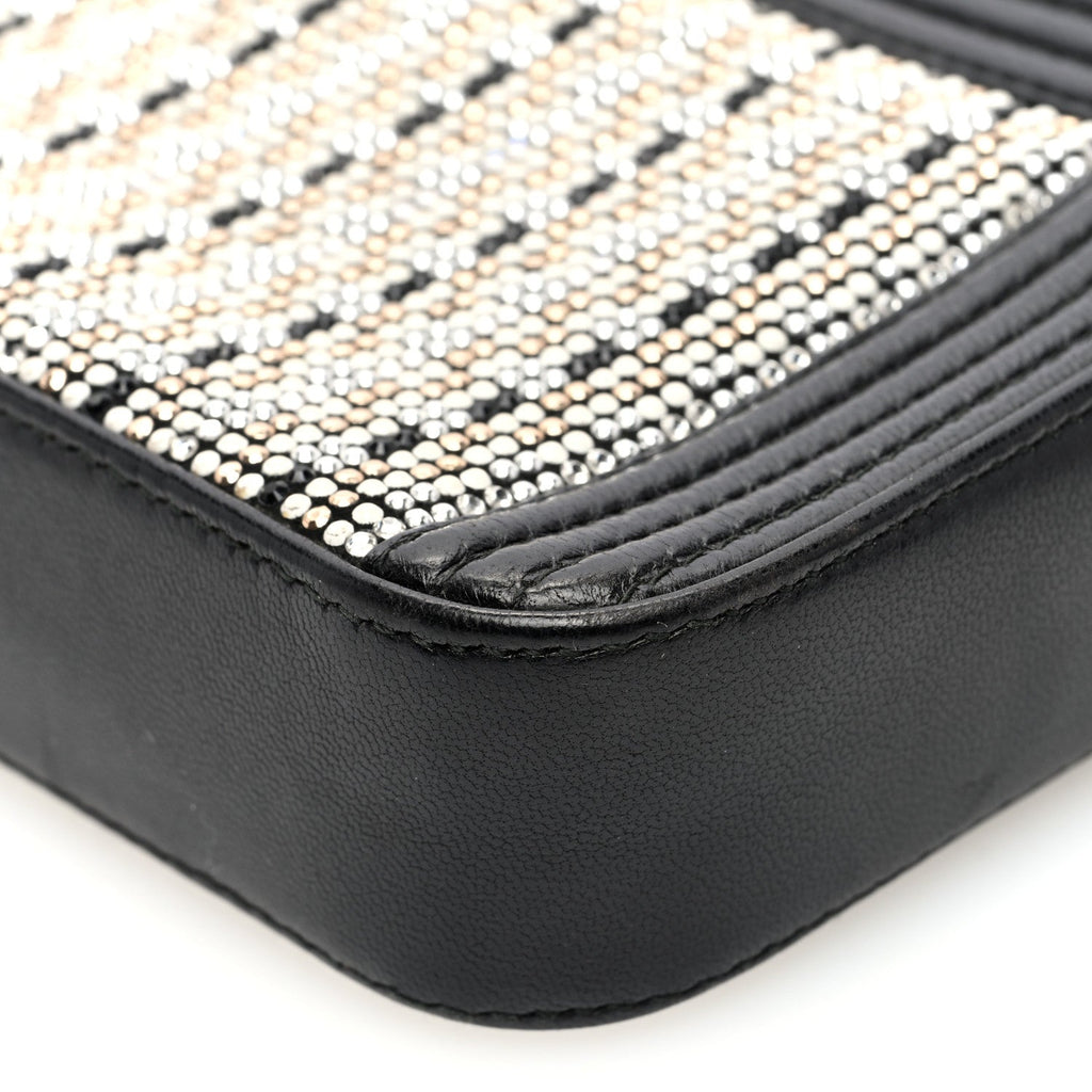 Calfskin Crystal Studded Small Boy Clutch With Chain Black