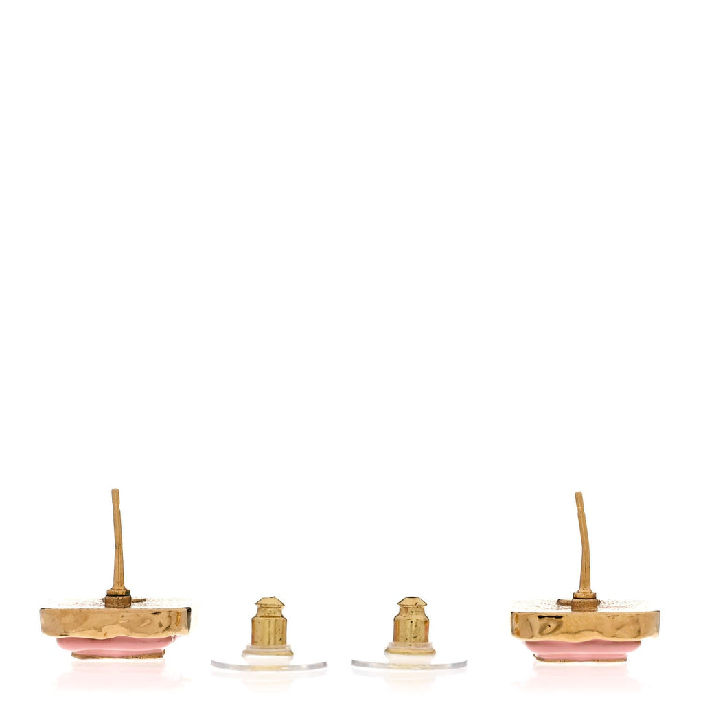 Resin CC Square Earrings Gold Pink