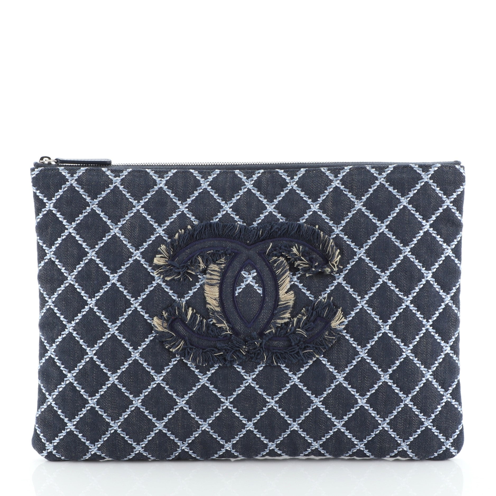 O Case Clutch Quilted Denim Large