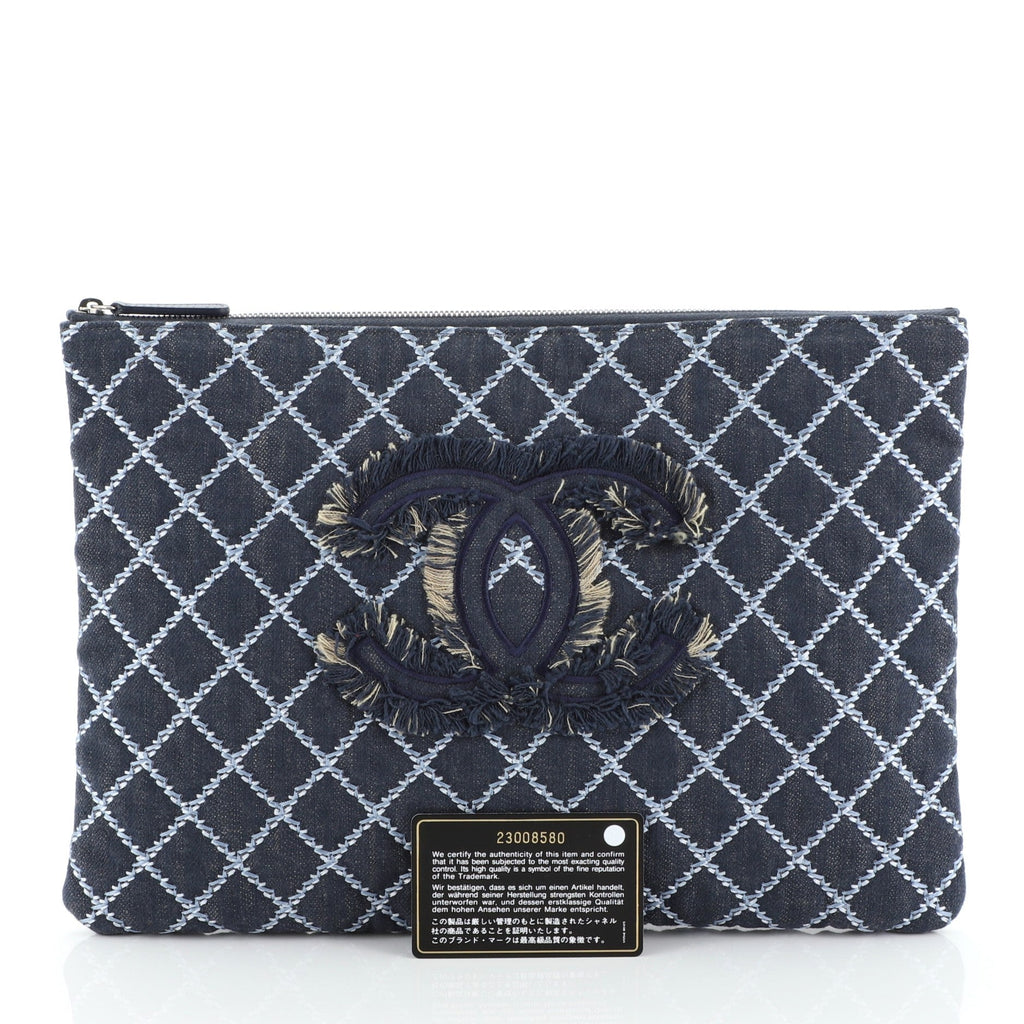 O Case Clutch Quilted Denim Large