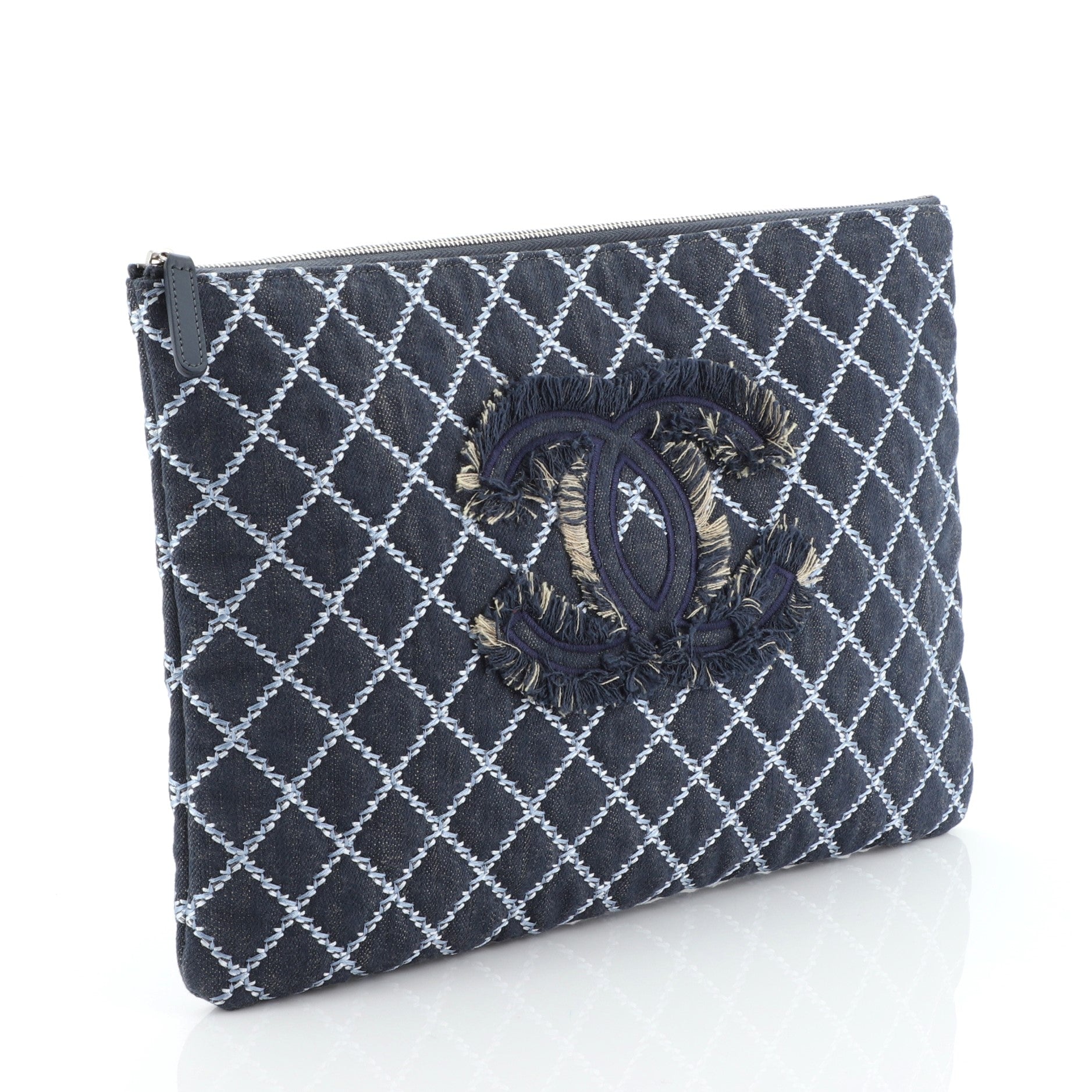 O Case Clutch Quilted Denim Large