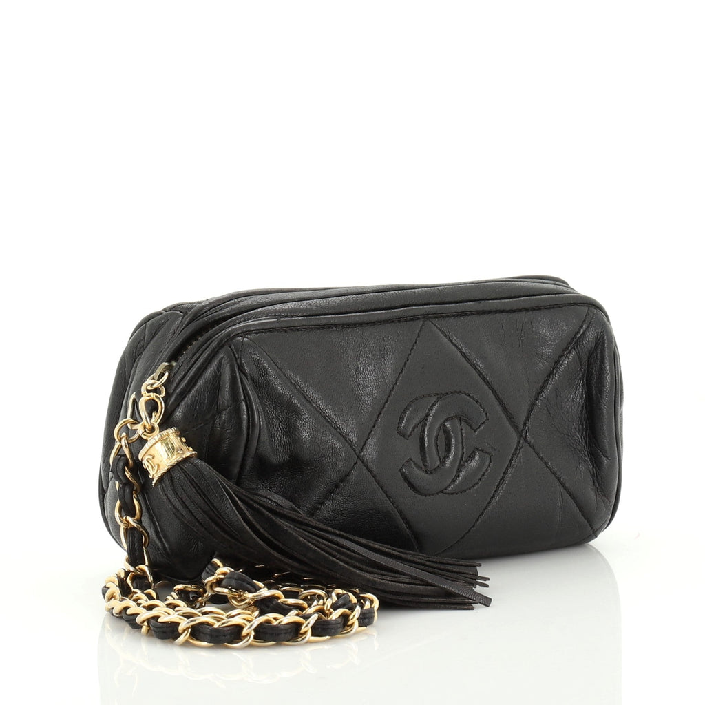 Vintage Diamond CC Barrel Bag Quilted Leather Mini