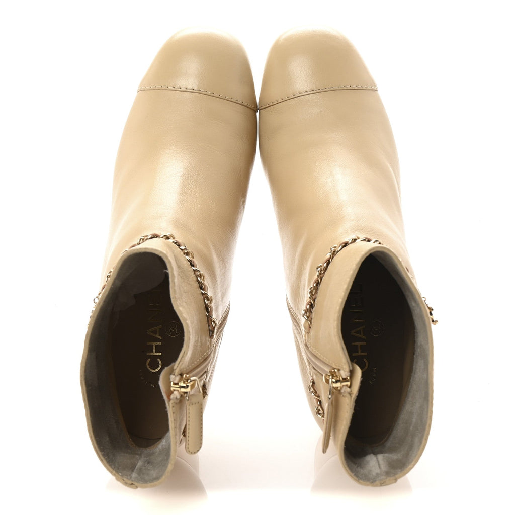 Calfskin Cap Toe Chain Short Boots 41 Beige