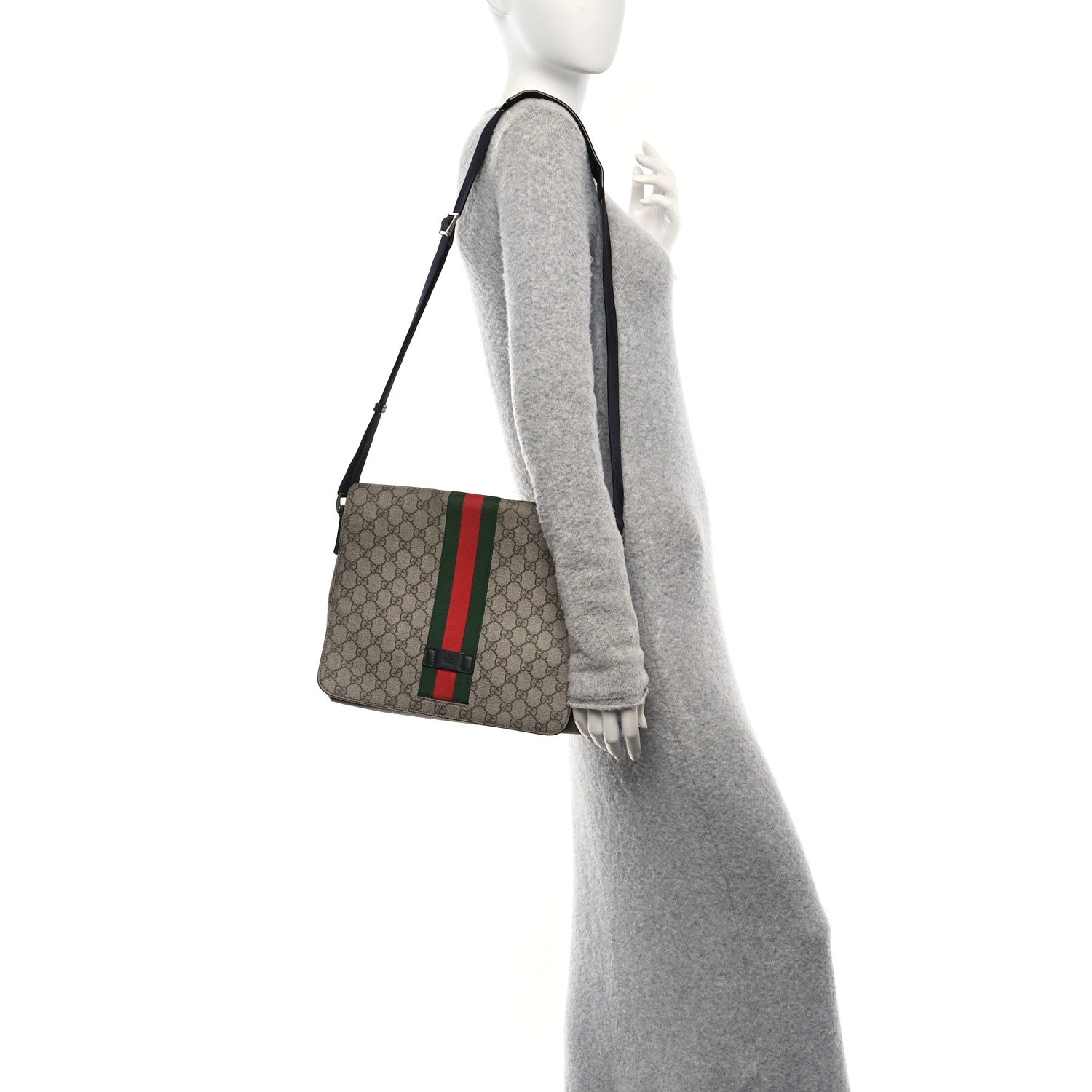GG Supreme Monogram Web Flap Messenger Bag Black
