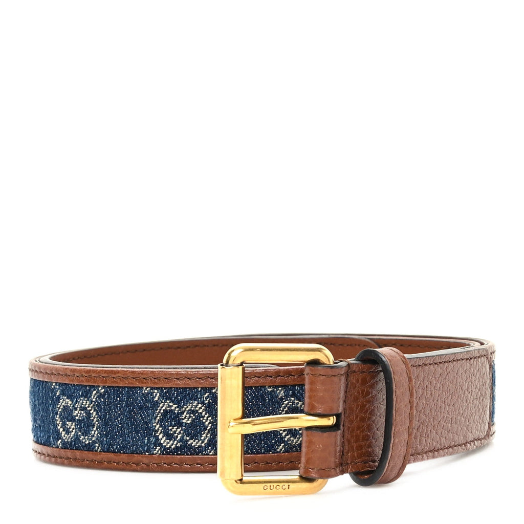 New Denim GG Monogram Dollar Calfskin Belt 65 26 Blue Tea Cuir Epilog