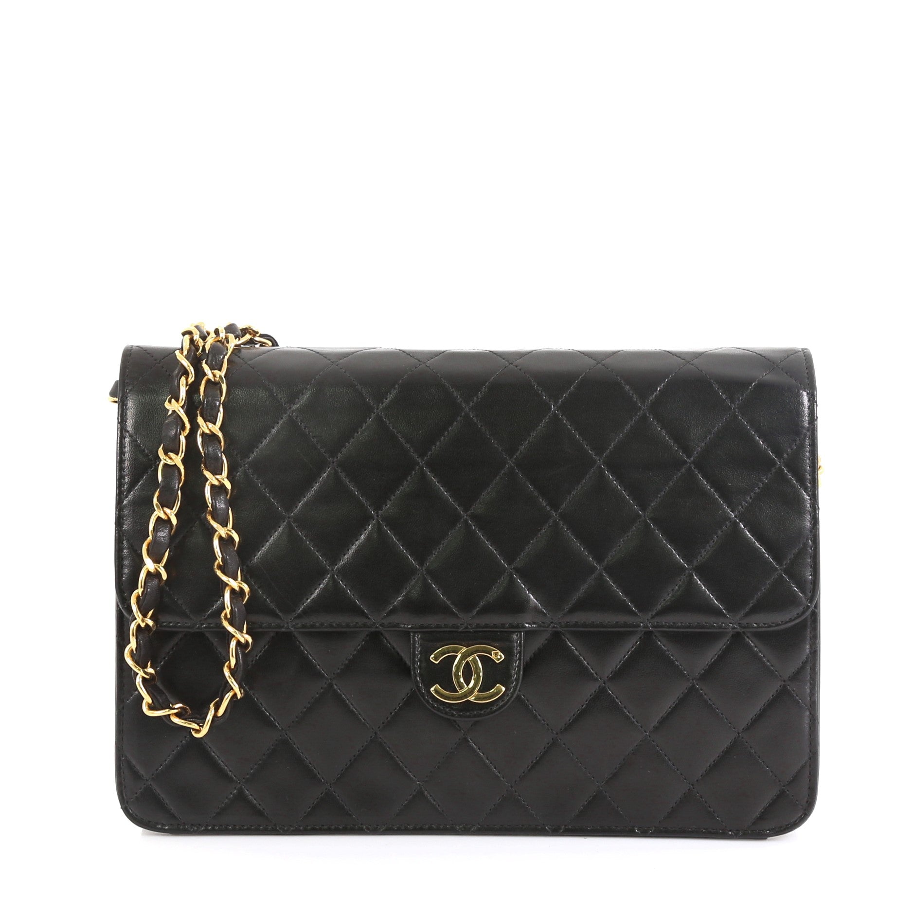 Vintage Clutch with Chain Quilted Leather Medium