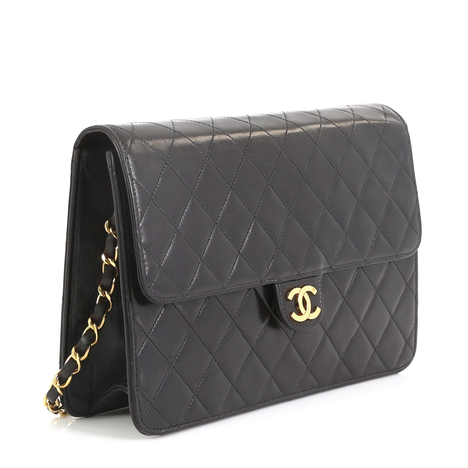 Vintage Clutch with Chain Quilted Leather Medium