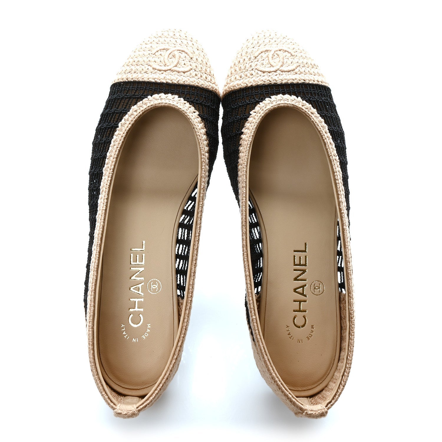 Raffia Cap Toe Ballerina Flats 37 Black Beige