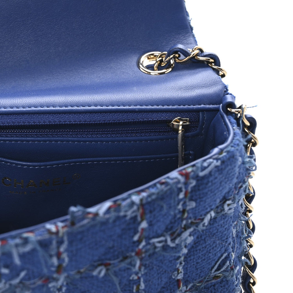 Tweed Quilted Mini Rectangular Flap Blue Multicolor