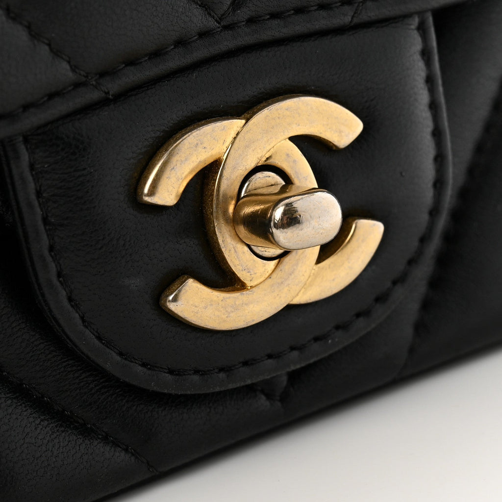 Lambskin Chevron Quilted Mini Square Flap Black