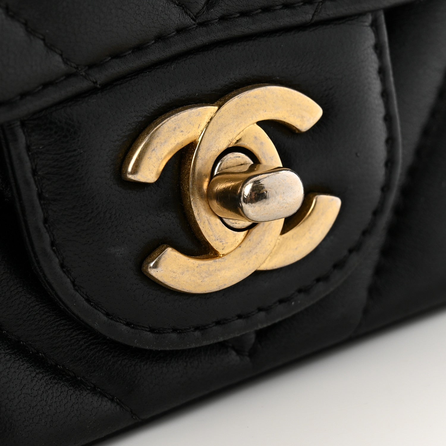 Lambskin Chevron Quilted Mini Square Flap Black