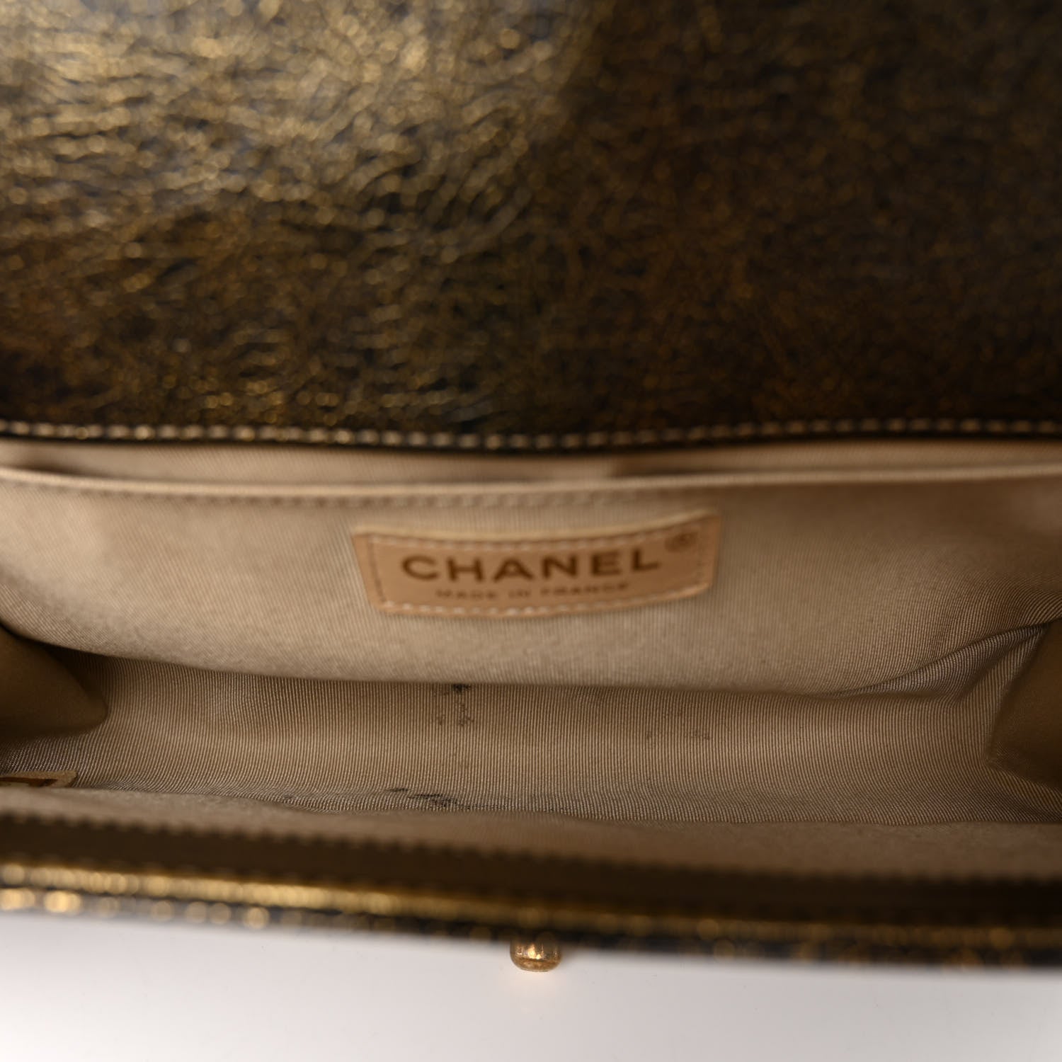 Cracked Metallic Calfskin Quilted Medium Boy Flap Gold