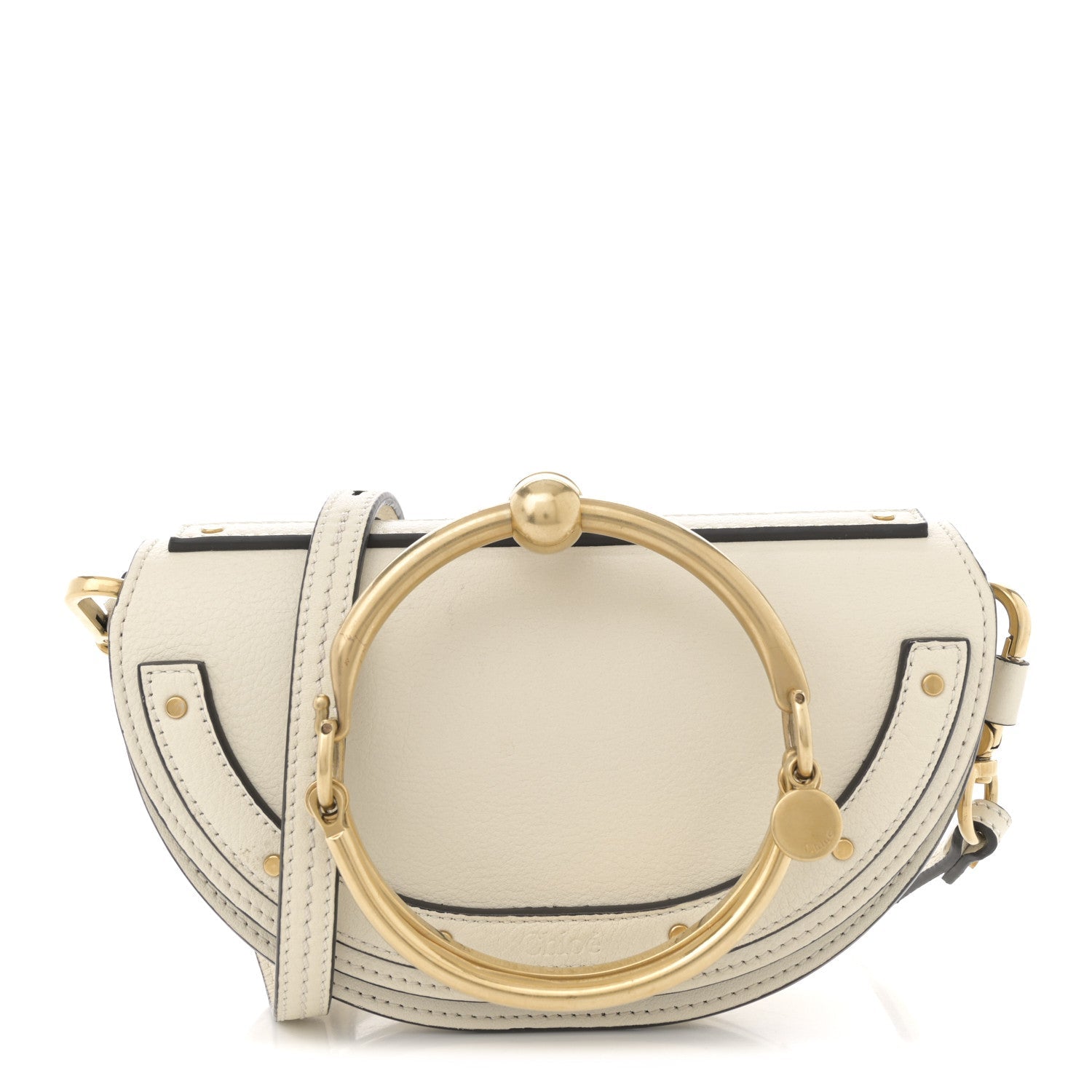 Calfskin Small Nile Bracelet Minaudiere Bag Off White