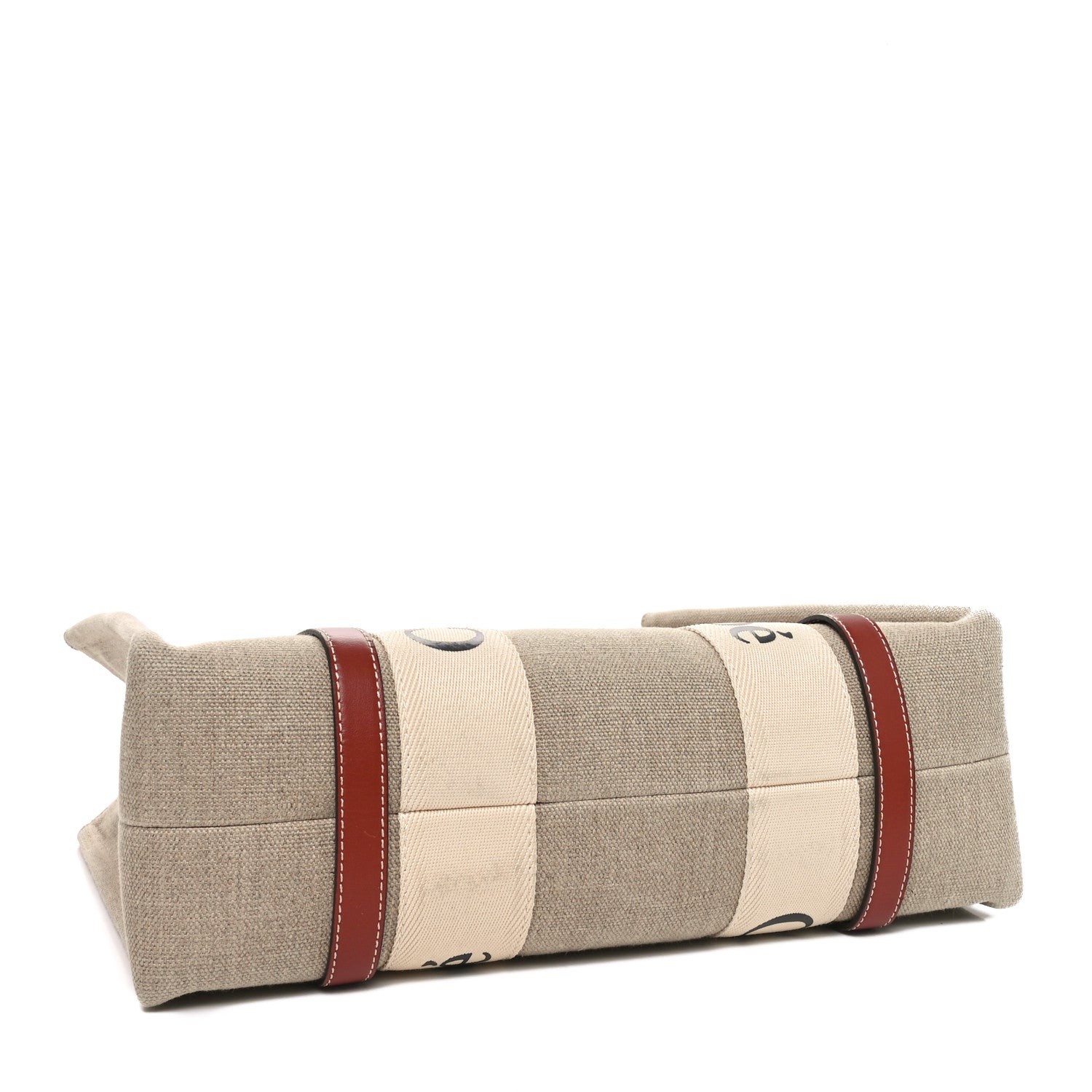 Linen Calfskin Medium Woody Ribbon Tote White Brown