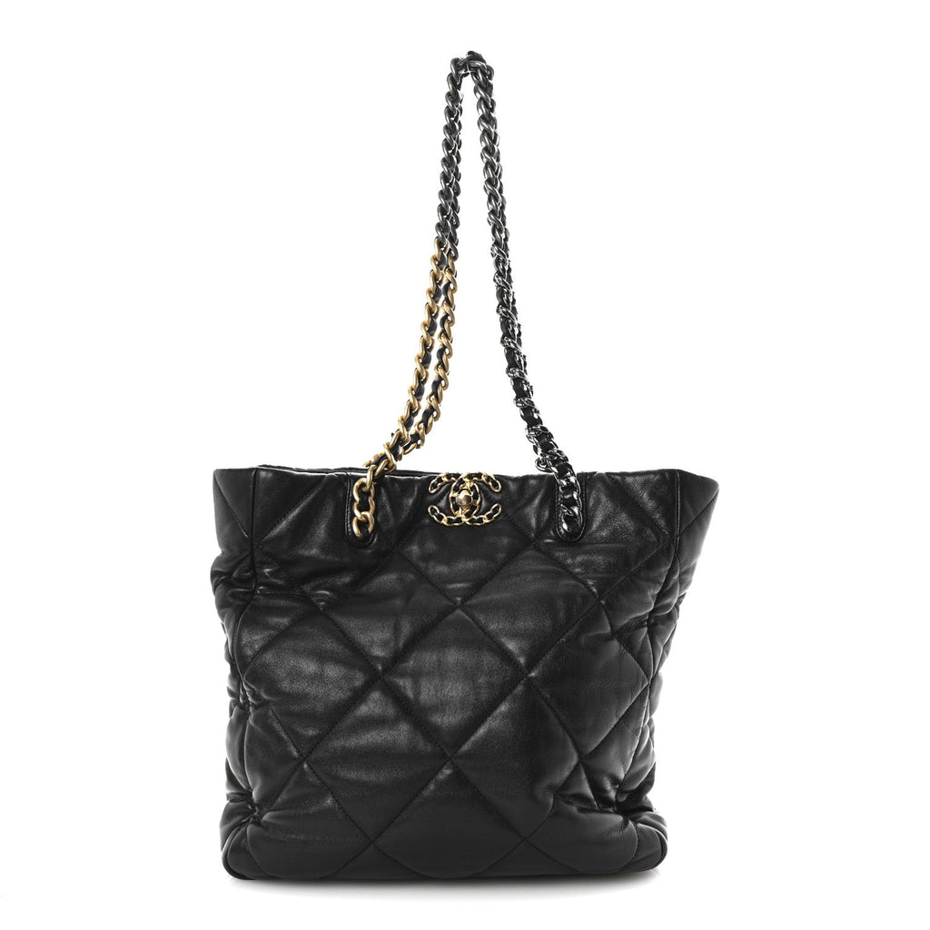 Lambskin Quilted Chanel 19 Shopping Bag Black