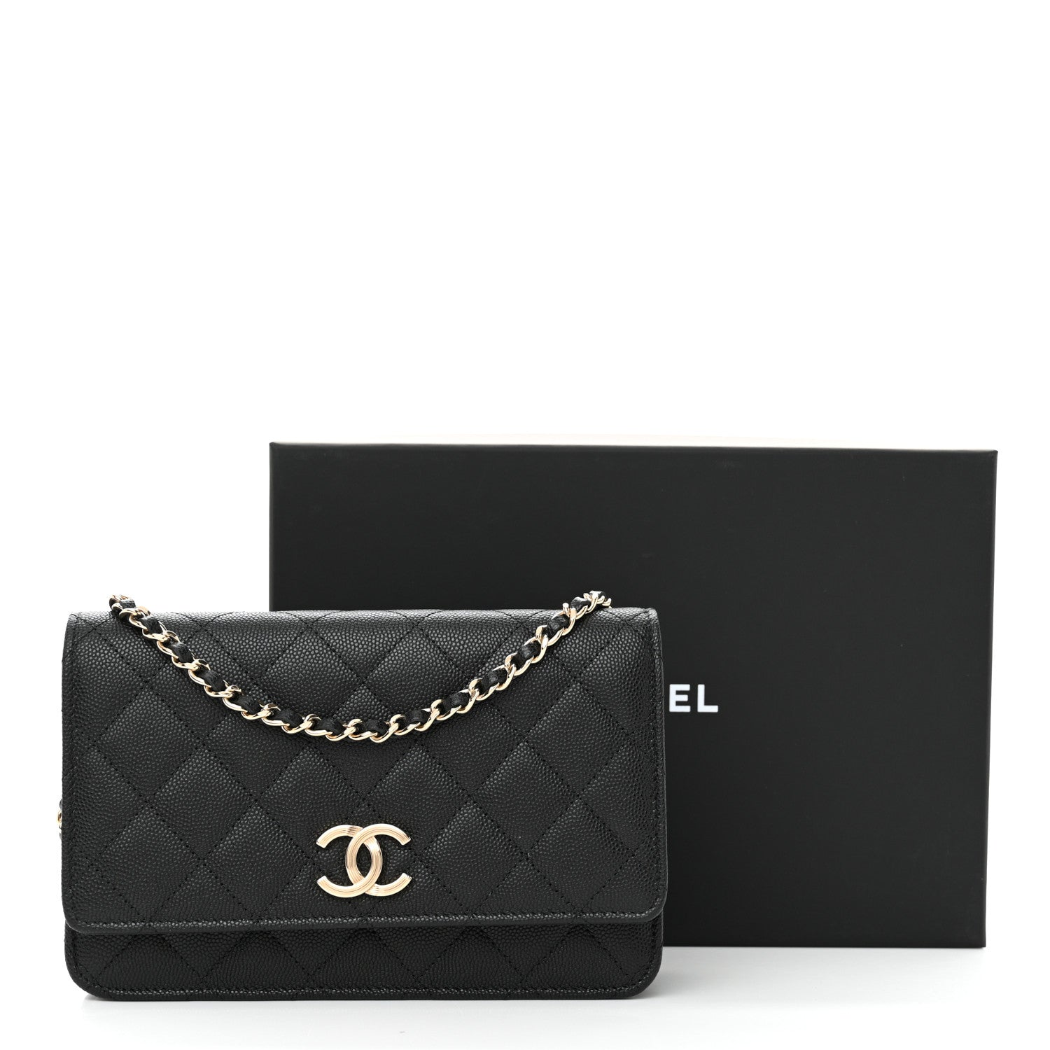 Caviar Quilted Striated CC Wallet On Chain WOC Black