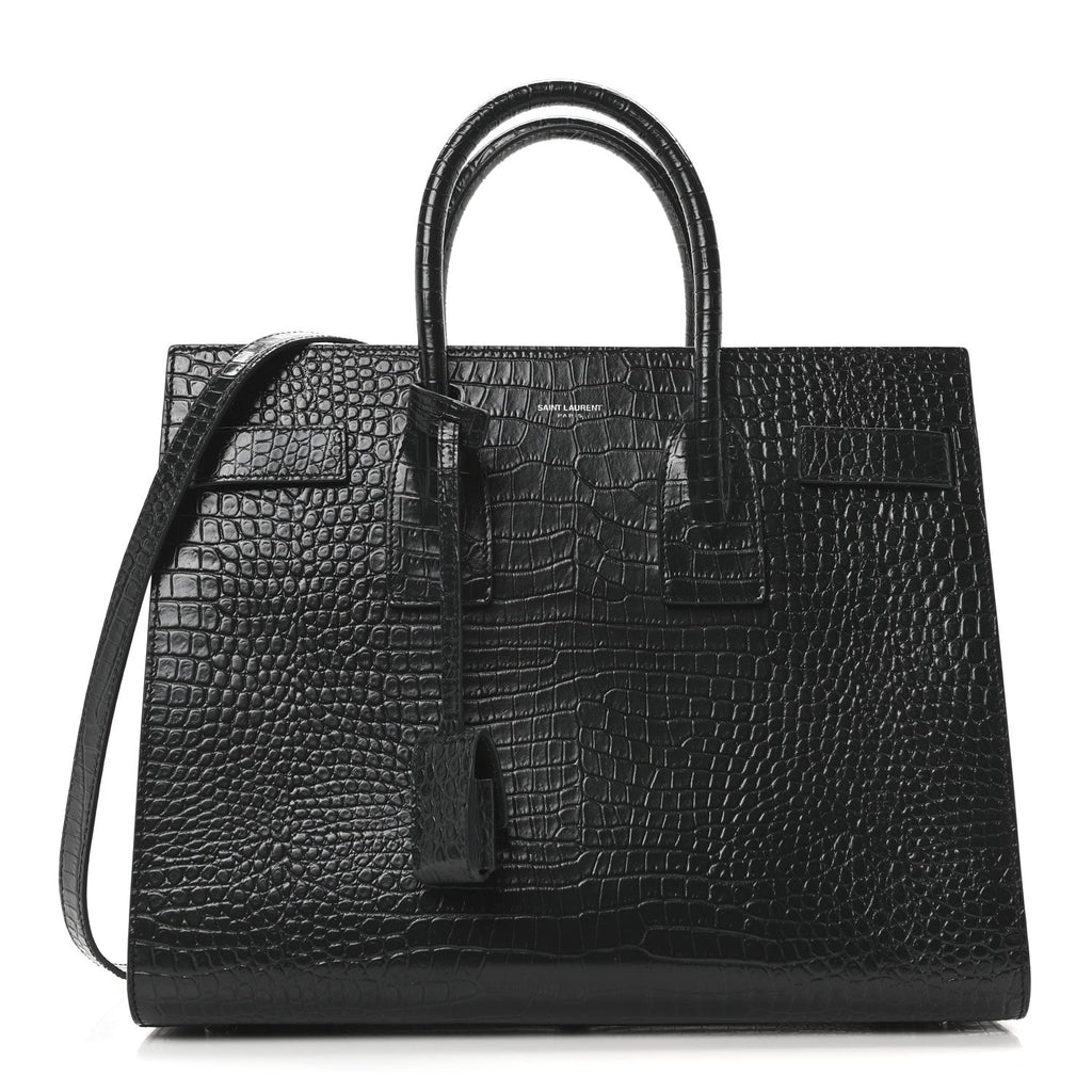 Patent Crocodile Embossed Small Sac de Jour Dark Green