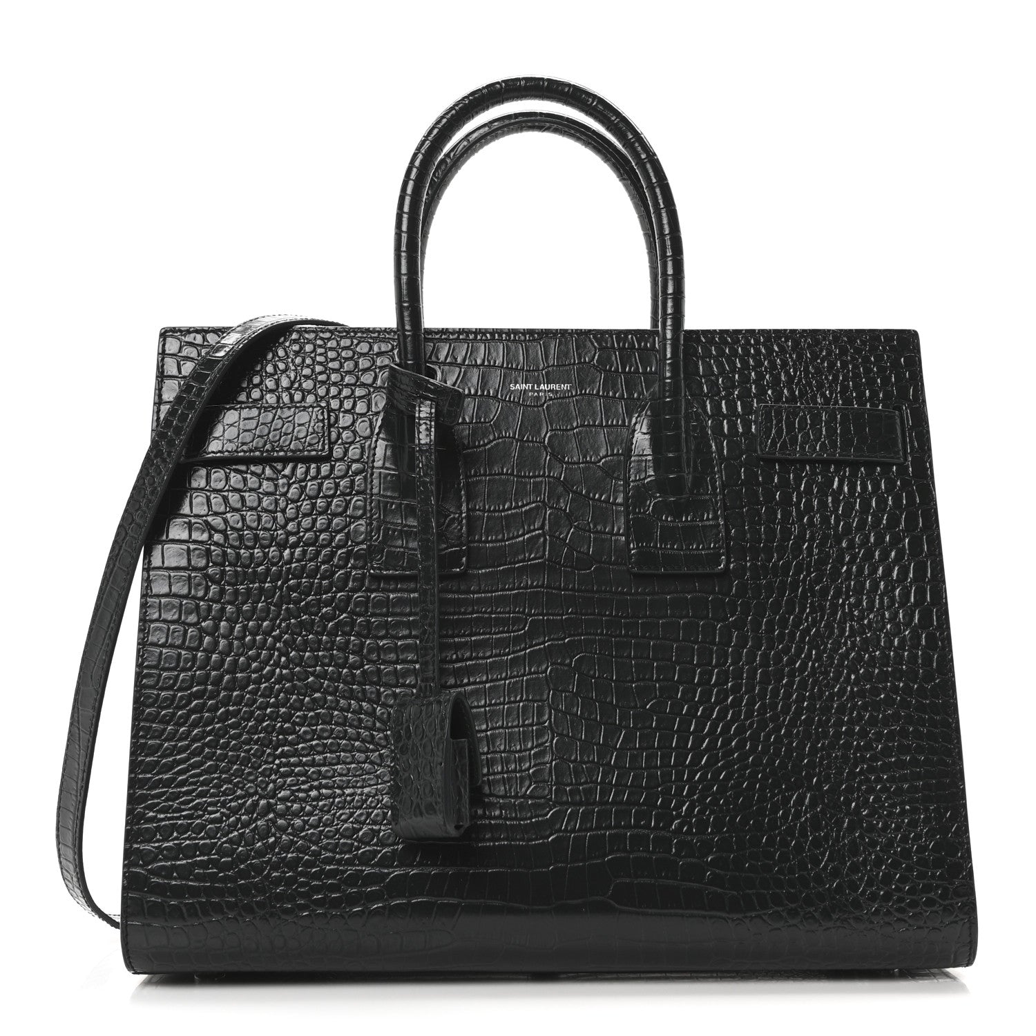 Patent Crocodile Embossed Small Sac de Jour Dark Green