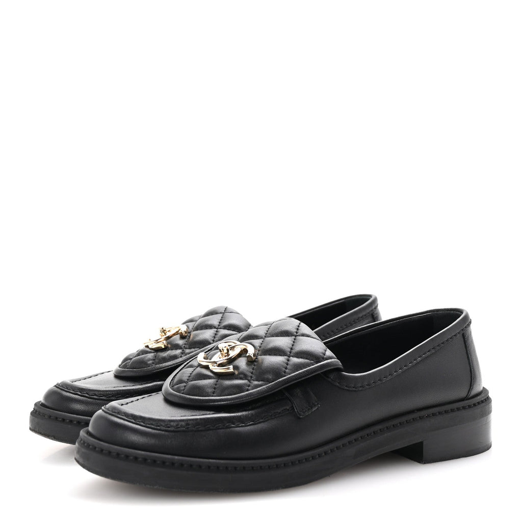Lambskin Quilted CC Turnlock Loafers 35.5 Black