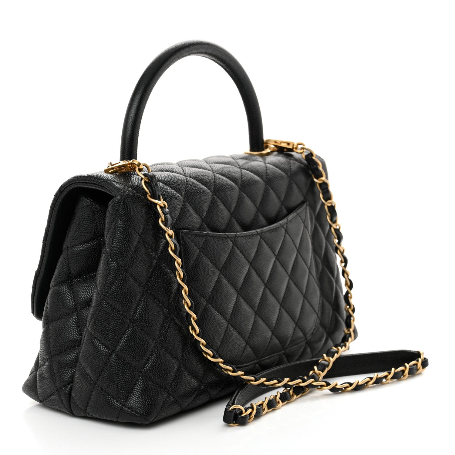 Caviar Quilted Small Coco Handle Flap Black