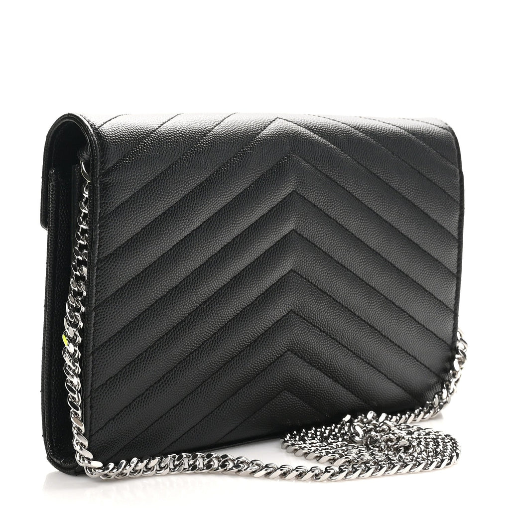 Grain De Poudre Matelasse Chevron Monogram Chain Wallet Black