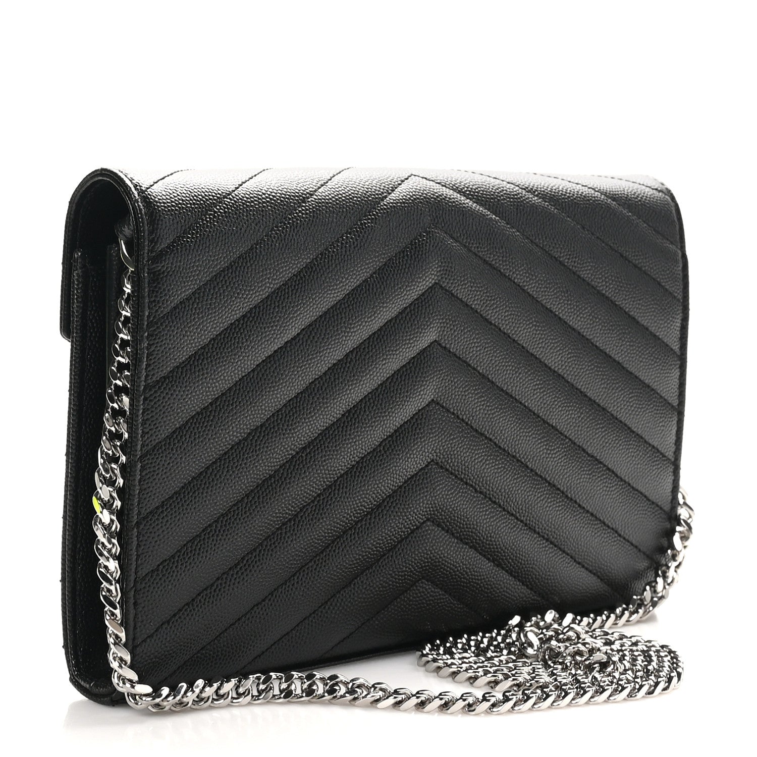 Grain De Poudre Matelasse Chevron Monogram Chain Wallet Black