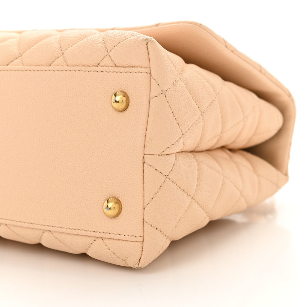 Caviar Quilted Small Coco Handle Flap Beige