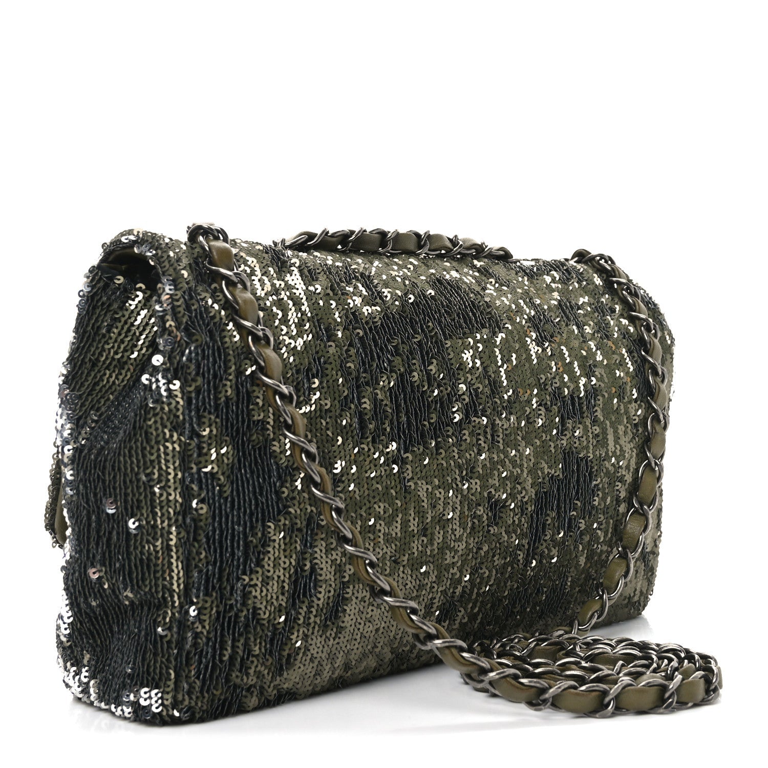 Sequin Coco Cuba Medium Single Flap Khaki