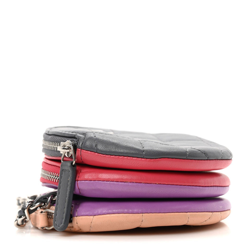 Lambskin Quilted Round Clutch With Chain Grey Multicolor