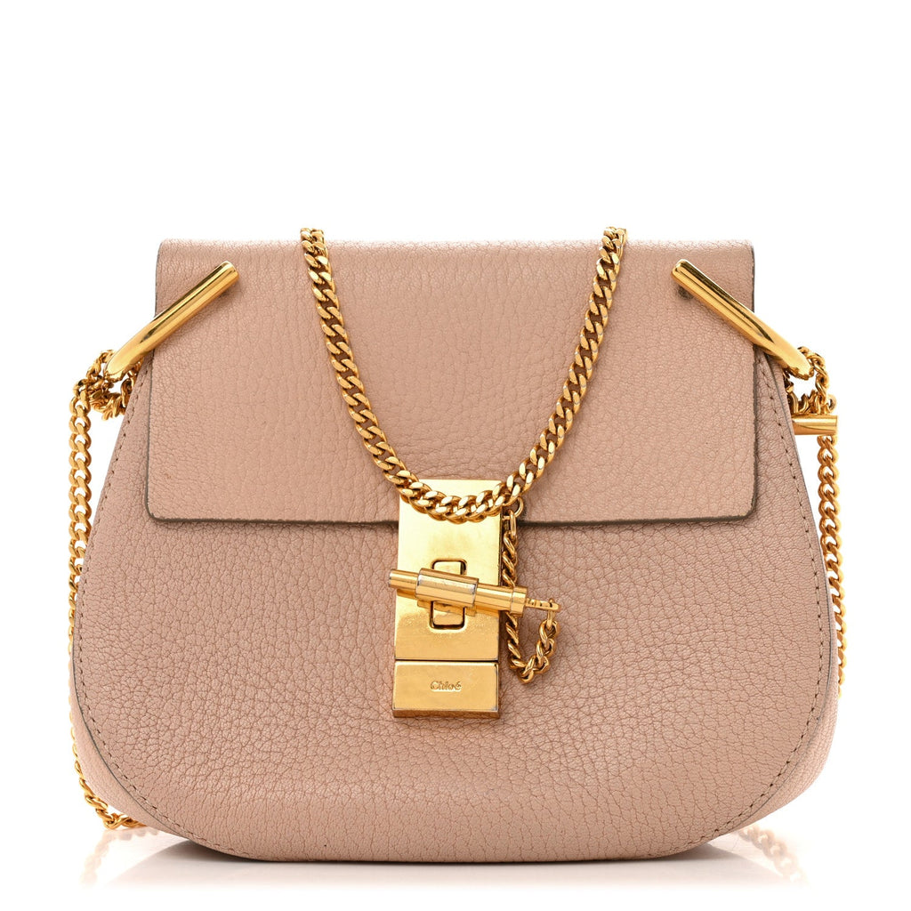 Grained Lambskin Mini Drew Shoulder Bag Cement Pink