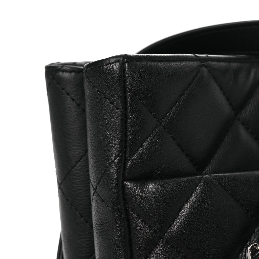 Calfskin Quilted Large CC Shopping Tote Black