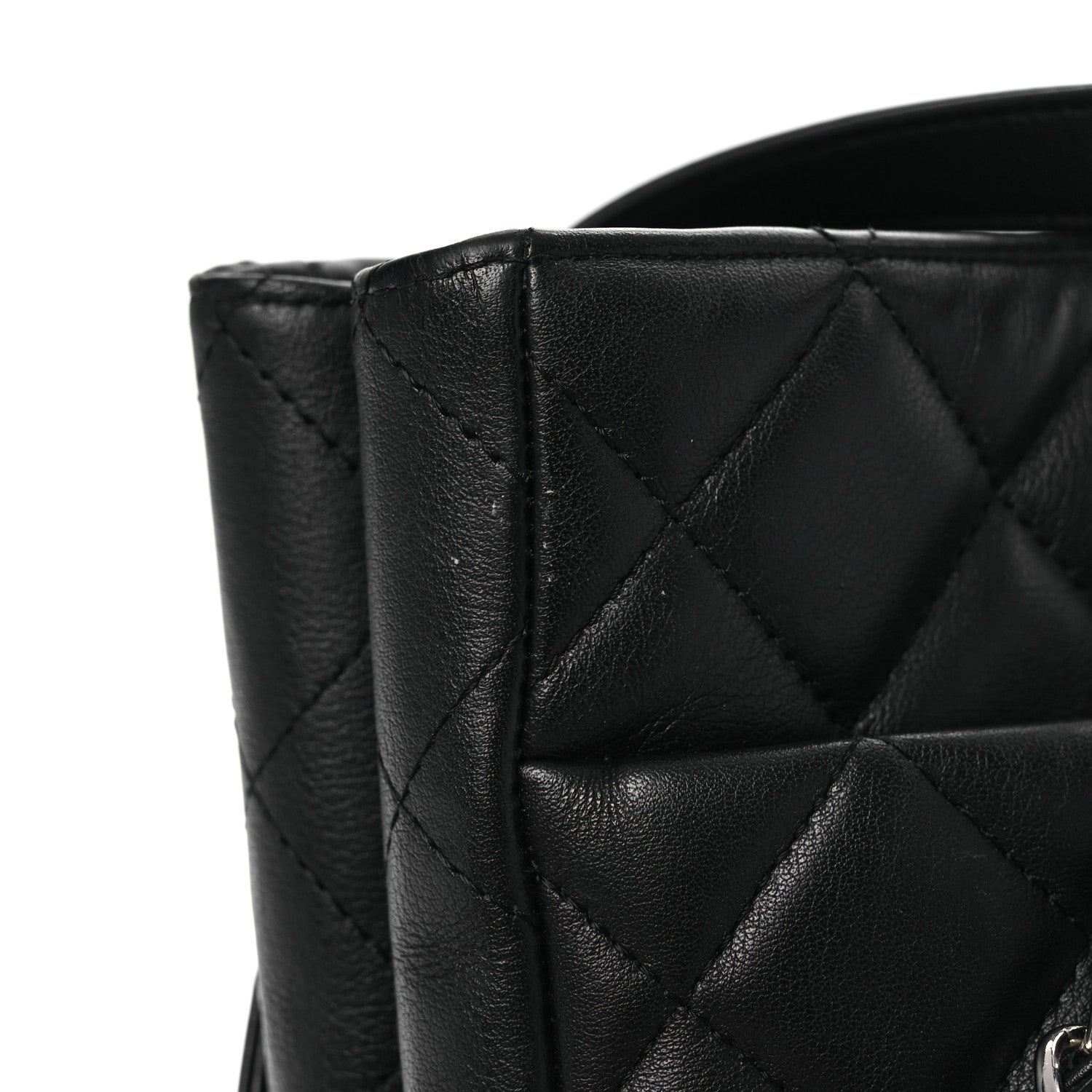 Calfskin Quilted Large CC Shopping Tote Black