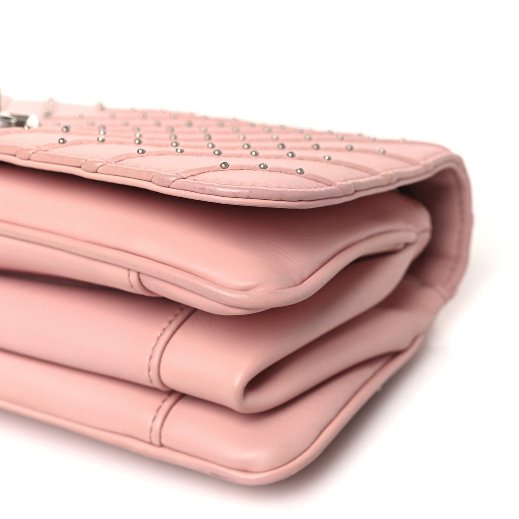 Calfskin Studded Chevron Quilted Flap Pink