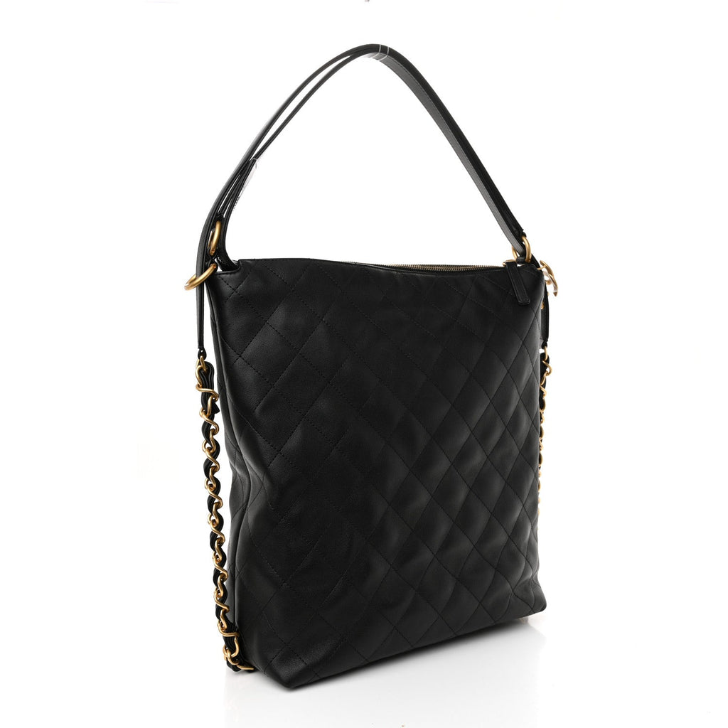 Calfskin Quilted Large Backpack Black