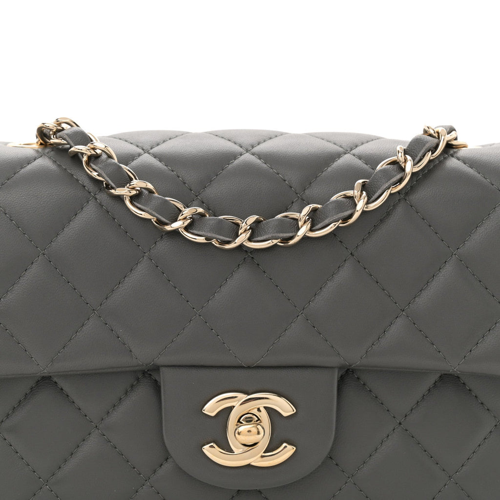 Lambskin Quilted Mini Rectangular Flap Dark Grey