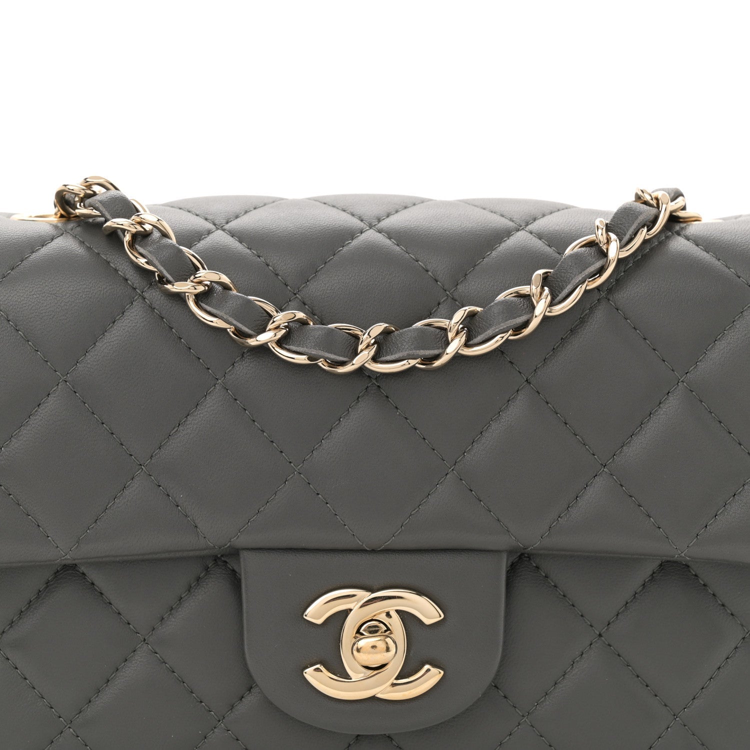 Lambskin Quilted Mini Rectangular Flap Dark Grey