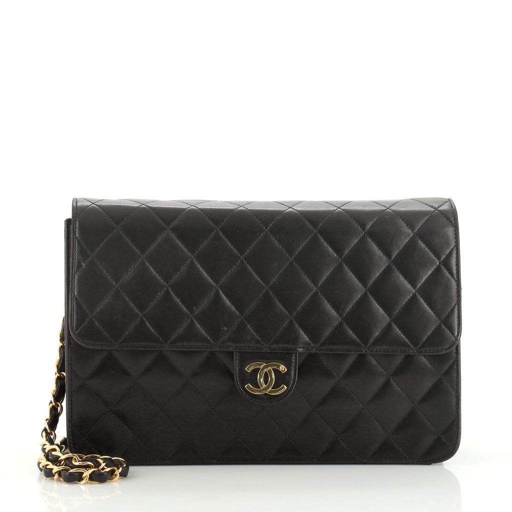 Vintage Clutch with Chain Quilted Leather Medium