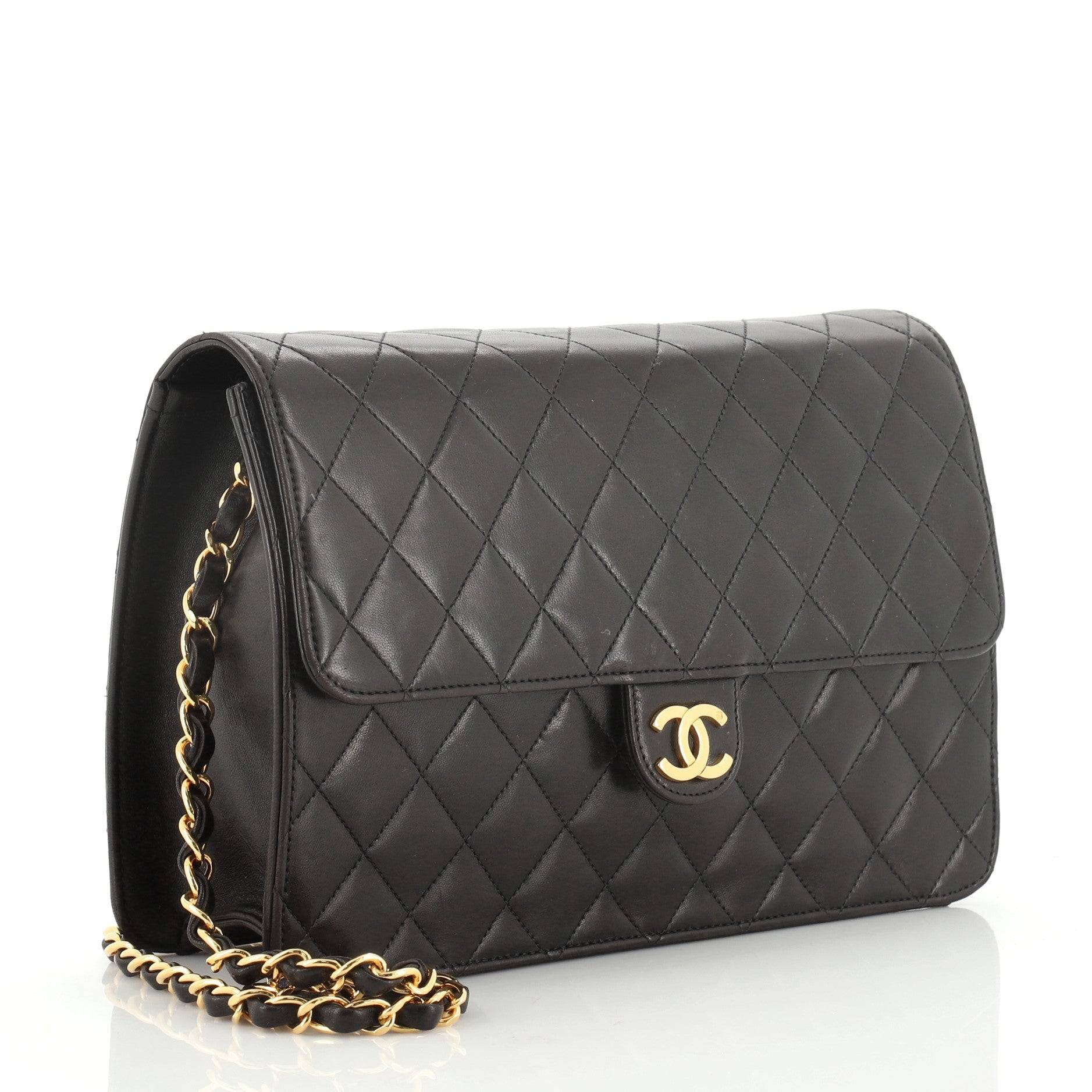 Vintage Clutch with Chain Quilted Leather Medium