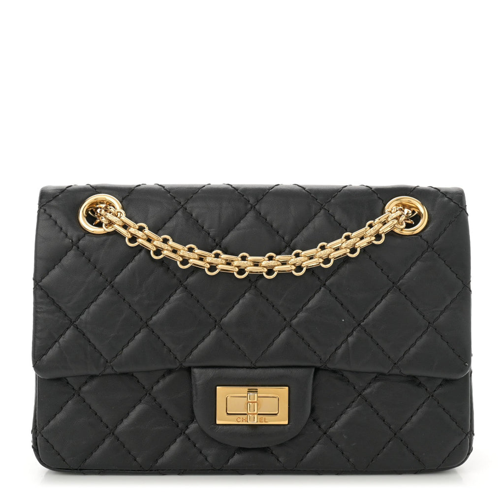 Aged Calfskin Quilted 2.55 Reissue Mini Flap Black