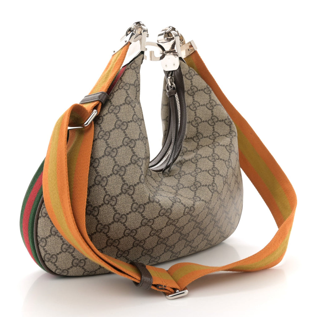GG Supreme Monogram Textured Calfskin Web Large Attache Shoulder Bag Beige Ebony New Acero