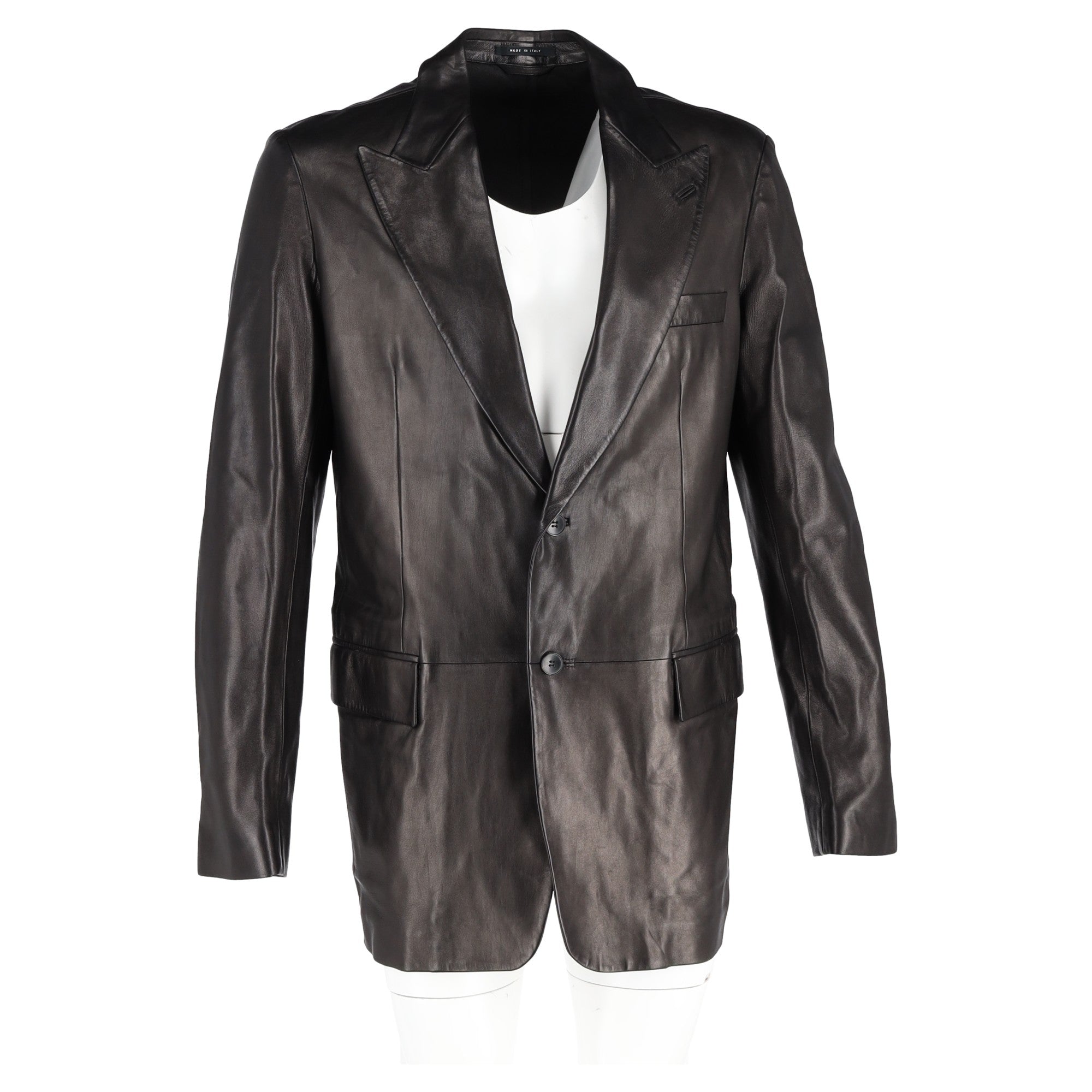 Gucci Single Breasted Blazer in Dark Brown Leather