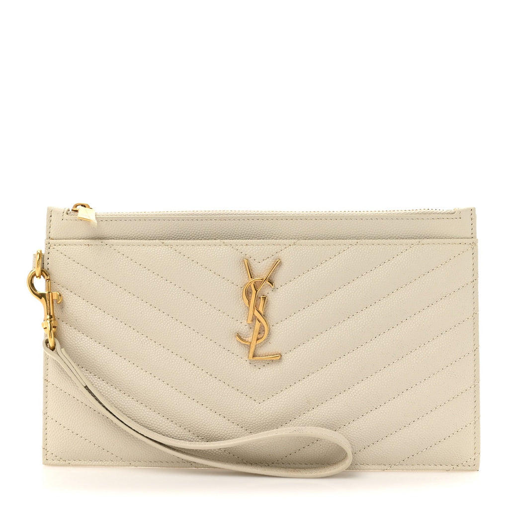 Grain De Poudre Chevron Monogram Large Bill Pouch Blanc Vintage